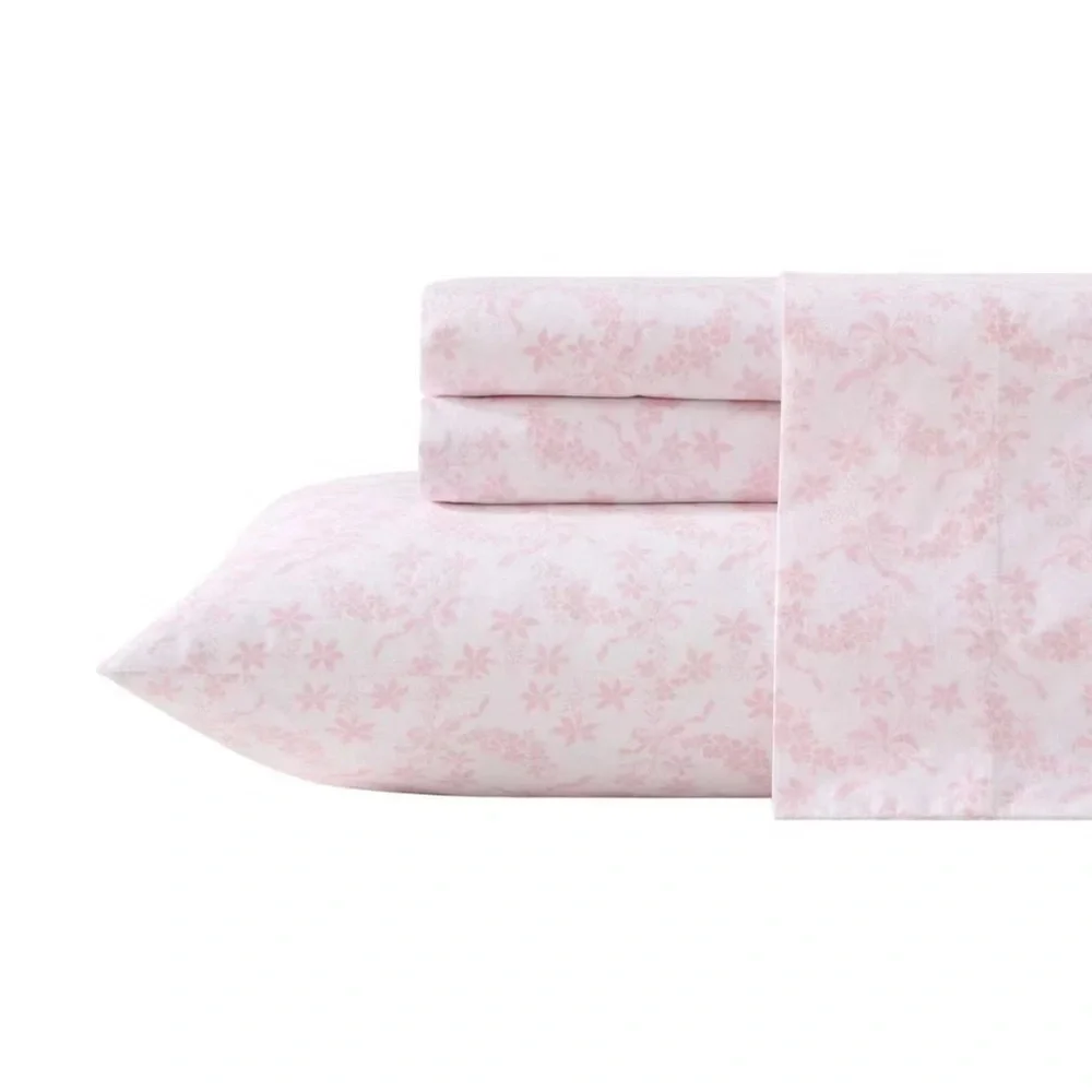 Laura Ashley QUEEN Bed Antoinette Flannel 4pc Sheet Set Pink NEW